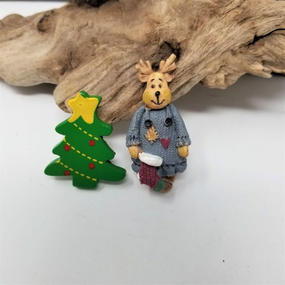 Mom Reindeer & Christmas Tree Holiday Pins Brooche